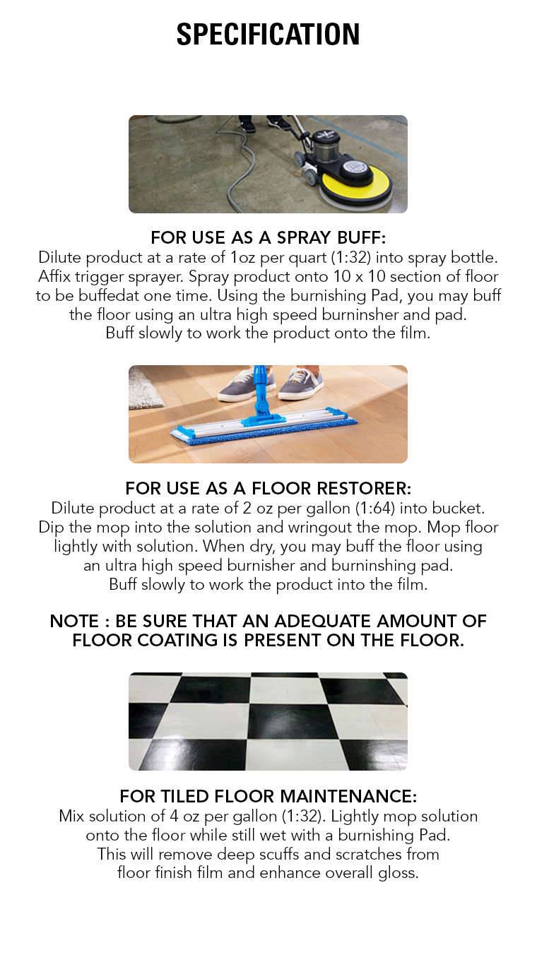 spray buff, floor restorer, interim floor maintenance.